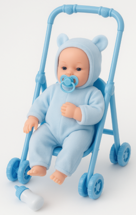 BYB1834-1-Baby Doll Set Including Stroller, Doll, and Baby Bottle